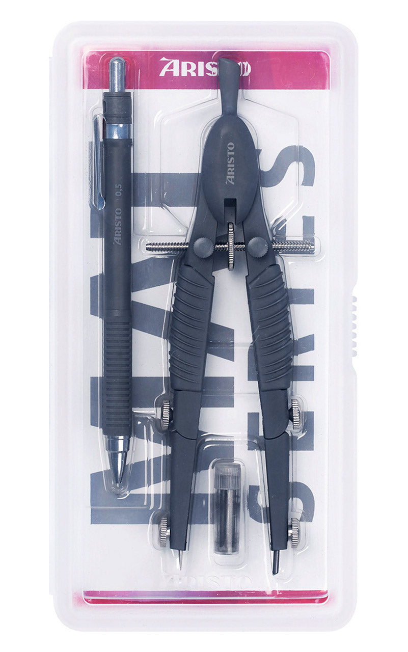 Aristo-Set-Topline-Zirkel-Feinminenstift-grau-matt-AR55801-lafueliki