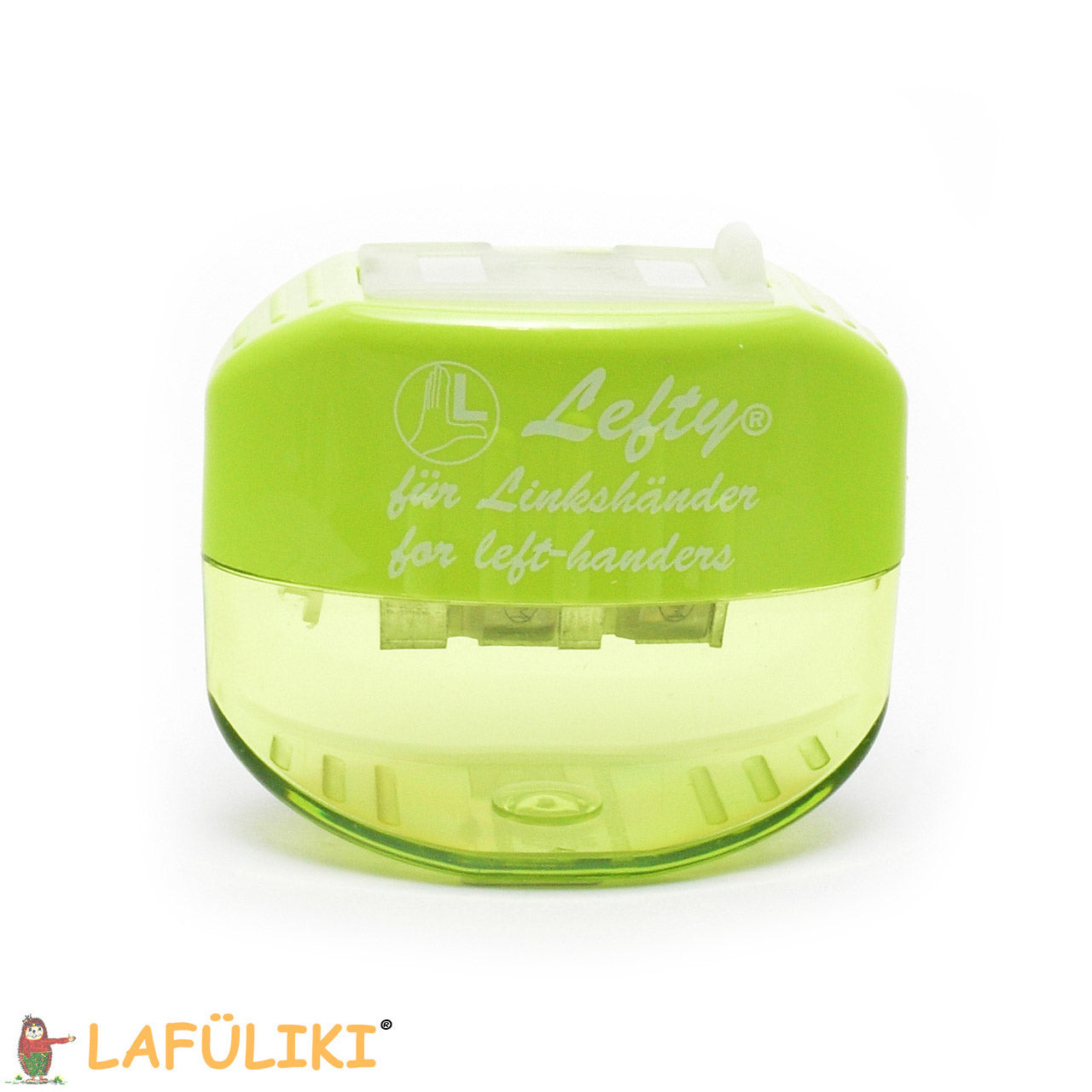 Linkshaender-Doppeldosenspitzer-Oval-Office-hellgruen-Spitzer-dicke-duenn-stifte-lafueliki