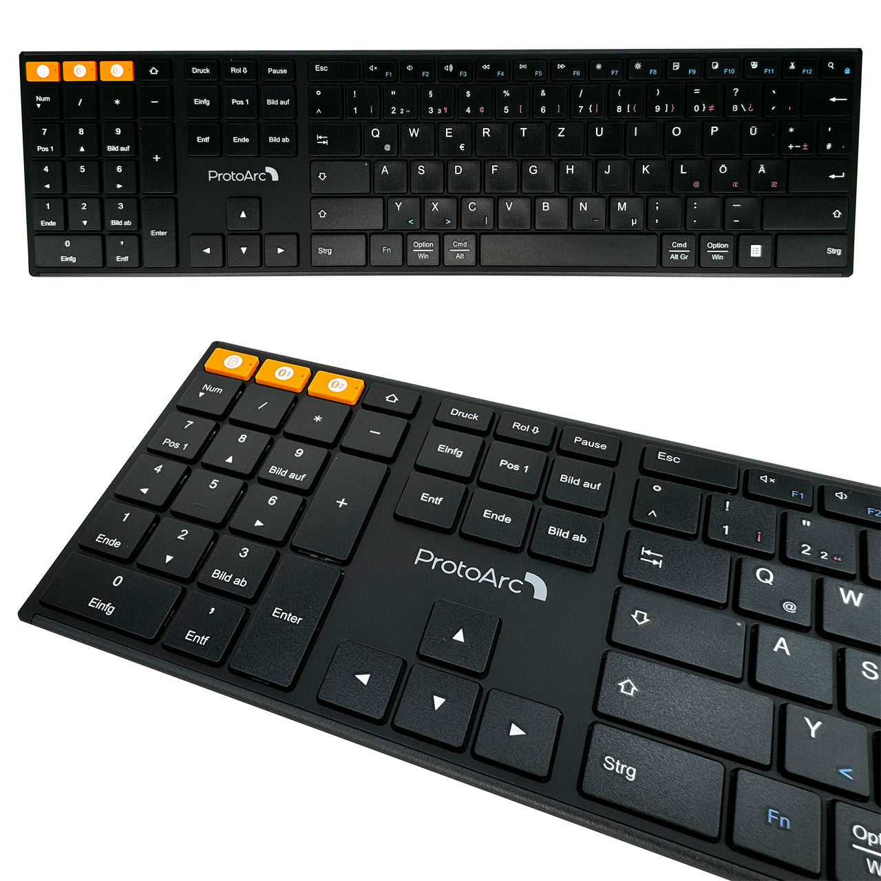 ProtoArc Linkshänder Tastatur · XK21 · kabellose · Bluetooth · USB · schwarz · QWERTZ - DE