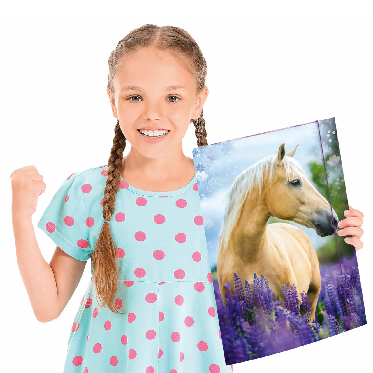 RNK-Verlag-Sammelmappe-A3-Pferd-lila-Karton-Pappe-45381-Zeichenmappe-4002871453813-Maedchen-mit-Sammelmappe-in-der-Hand-Motiv-kaufen