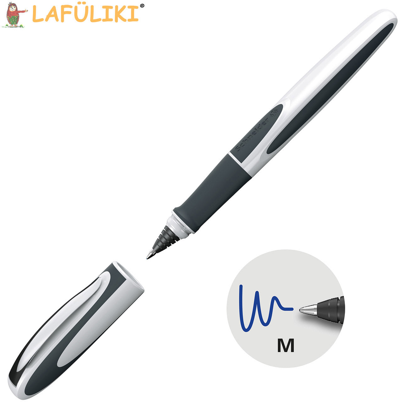 Schneider-Patronenroller-Ray-Tintenroller-weiss-dunkelgrau-kappe-187849-lafueliki