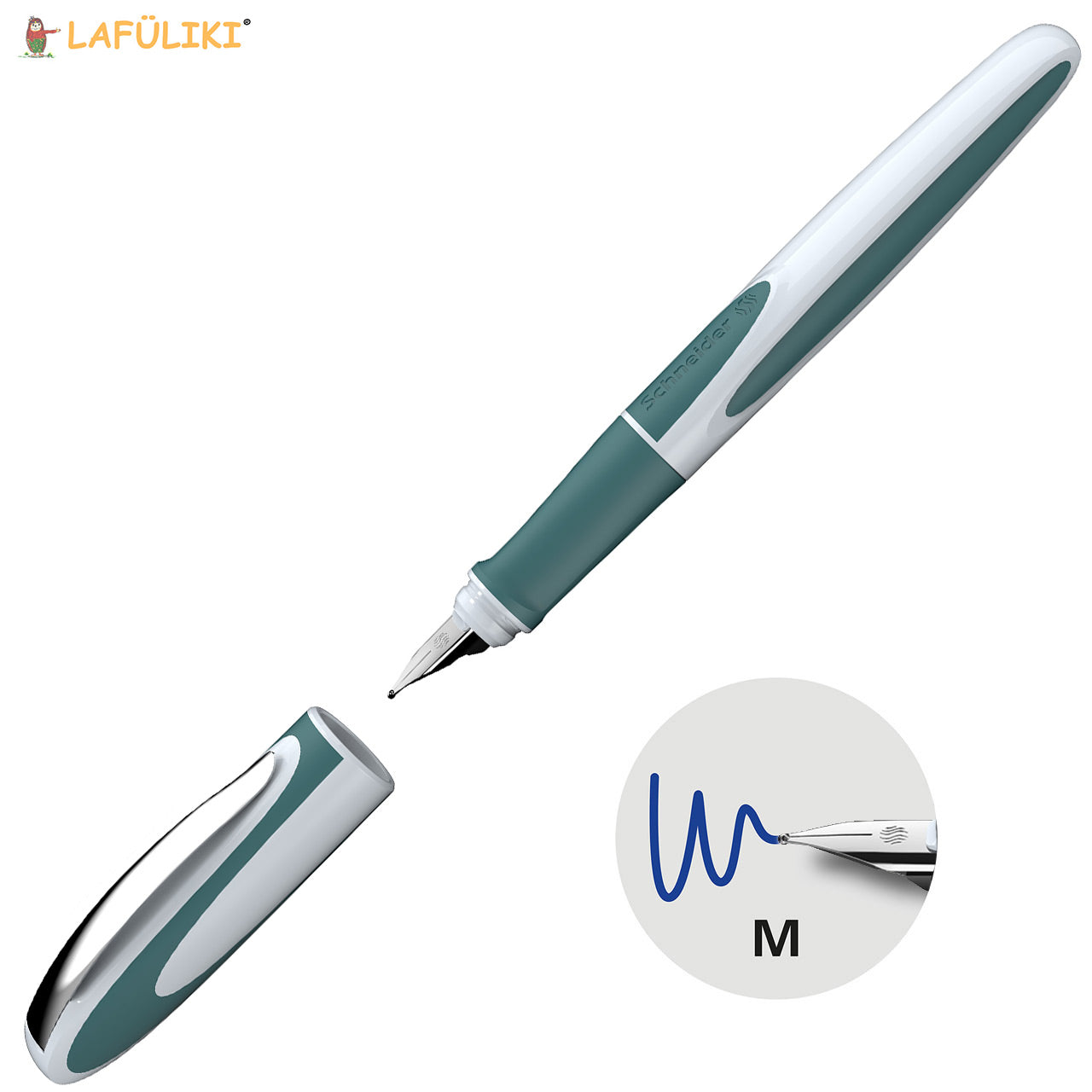 Schneider-Schulfueller-Ray-M-Rechtshaender-Fuellhalter-teal-weiss-tuerkisgruen-168205-lafueliki