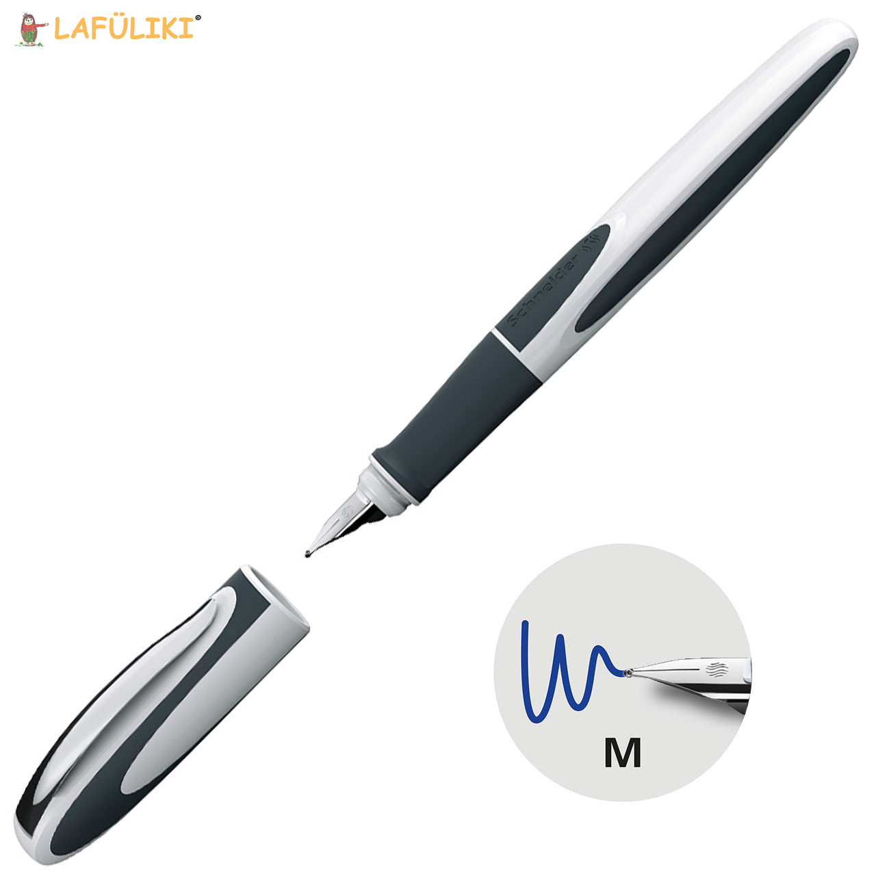 Schneider-Schulfueller-Ray-M-Rechtshaender-Fuellhalter-weiss-dunkellgrau-168249-lafueliki