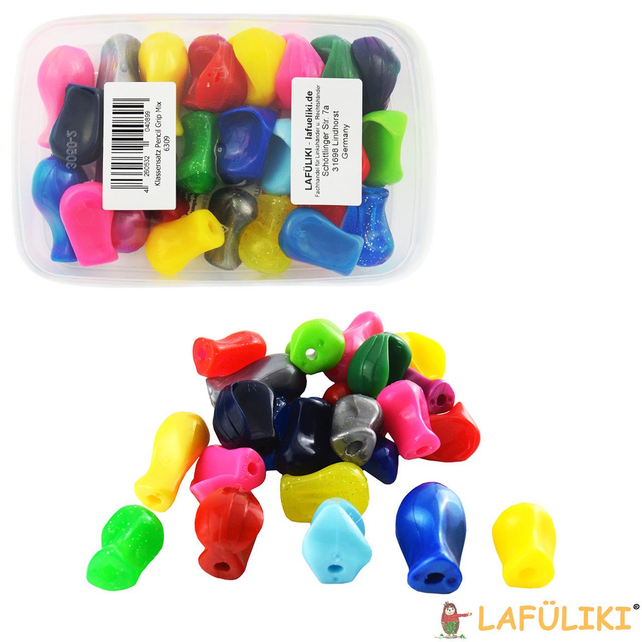 Schreibhilfen-Set-Pencil-Grip-Mix-6309-25_Stueck-Crossover-Muldi-Jumbo-mini-bunt-glitzer-lafueliki