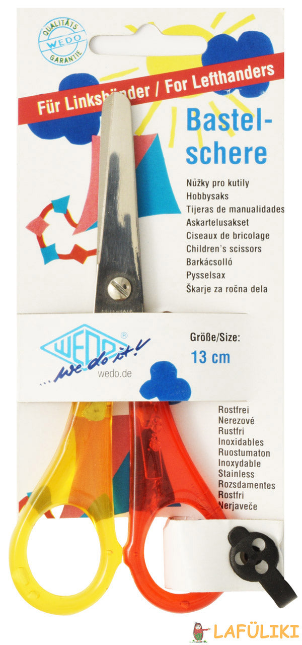 Linkshänder Bastelschere abgerundet 13cm farbe rot-gelb